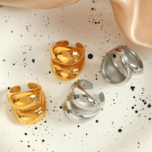 Fashion <b>Rings</b> Double Layered Ball Shape Gold <b>Silver</b> Plated Titanium Steel Unisex Party Jewelry - Product Image 1