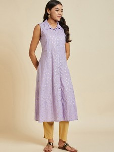 Robes de soirée indiennes pour femmes, prêtes à porter, à motifs ethniques, imprimées par décoloration, sans manches, à col rabattu, coupe trapèze, en coton brodé - Product Image 4