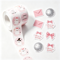 Étiquettes autocollantes transparentes roses en forme de nœud, rouleau de 500 pièces, pour récompenses mignonnes, cartes pour enfants, emballage cadeau, remerciements