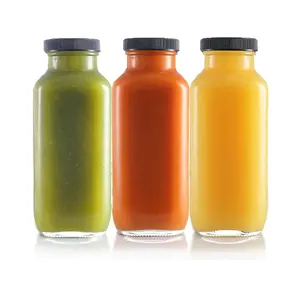 Manufacturer In Stock French Square Glass Bottle 350ml Glass Juices Bottles With Plastic Lid In Stock