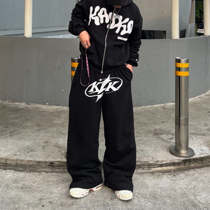 Tùy Chỉnh Tracksuit Biểu Tượng Màu Đen Crop Top Bùng Sweatsuit Axit Rửa Rửa Rửa Mồ Hôi Phù Hợp Với Quần Bó Sát Và Áo Bộ - Product Image 6