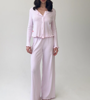 Ensemble de pyjama et robe de détente pour femme en modal de bambou, longueur genou, avec volants en satin et col en V, doux et respirant, personnalisable avec logo, vente en gros