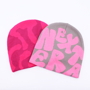 קיאנזון y2k jquard beananni כובע רקום מותאם אישית רקום לוגו שני טון סרוג אביזר חורף עם דפוס אותיות - Product Image 1