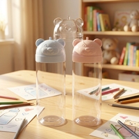 Pot en plastique PET transparent de forme ronde avec couvercle mignon, nouveau design, récipient alimentaire pour bonbons, sucre, chocolat, aliments en conserve