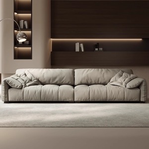 Sofá Recto Minimalista Italiano de Cuero de Grano Superior con Diseño de Oreja de Elefante para Sala de Estar, Directo de Fábrica Foshan - Product Image 1