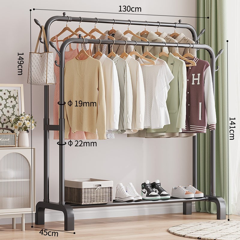 Barra doble negra, 130 cm [Mejorada con tubo de acero más grueso]