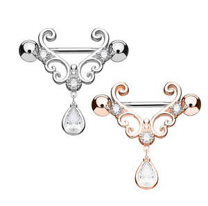 <span class=keywords><strong>Piercing</strong></span> de pezón de circonia cúbica para mujer, barra de acero inoxidable, joyería para el pecho, 14G, cristal de imitación transparente <span class=keywords><strong>en</strong></span> forma de lágrima, anillos para pezones colgantes - Product Image 3