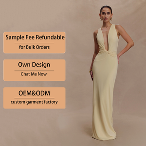 Robes longues décontractées à volants pour femmes, personnalisées, <span class=keywords><strong>été</strong></span>, sans manches, drapées, col en V profond, dos nu, pour soirée, club - Product Image 1