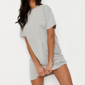 Manufacturer Summer Ladies Casual Daily O-neck Blank 100% Cotton Grey T- shirt Dress For Woman