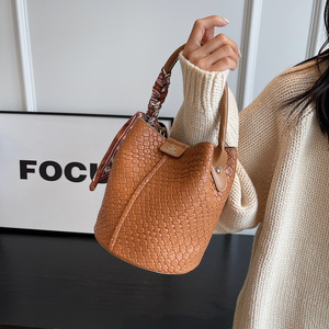 New 2025 Women's <strong>Bag</strong> Fashion Crossbody <strong>Bag</strong> Versatile Soft Woven <strong>Faux</strong> <strong>Leather</strong> Handheld Single Shoulder <strong>Bucket</strong> Light Luxury <strong>Bag</strong> - Product Image 2