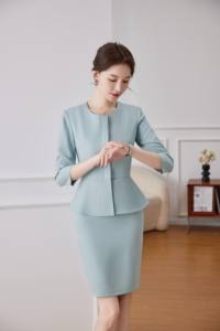 Ensemble de costume de blazer professionnel pour femmes 6513, manches courtes, uniforme pour le personnel d'hôtel, responsable d'accueil, <span class=keywords><strong>tenue</strong></span> de travail d'été, costume professionnel - Product Image 3