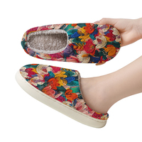 Pantoufles à imprimé numérique style broderie, légères, classiques, personnalisables, avec doublure en peluche, tige en tissu, semelle extérieure en TPR, toutes saisons