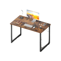 Bureau d'ordinateur personnalisé 40 pouces, bureau d'écriture moderne pour le bureau à domicile, table PC convertible en verre, cadre noir, brun rustique