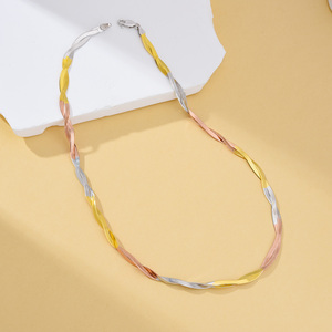 Diseño Original S925 plata esterlina tricolor enlace cadena collar impermeable trenzado cuadrado serpiente cadena oro boda regalo mamá - Product Image 2