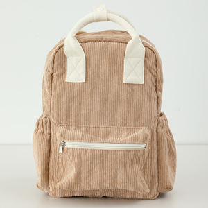 Новый коричневый вельветовый рюкзак маленького размера для детей с множеством карманов, с защитной застежкой и ручкой, школьный ранец - Product Image 1