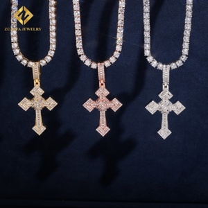 New Arrival 925 Sterling <b>Silver</b> Fashion <b>Cross</b> Pendant Necklaces Charms for <b>Men</b> Hip Hop Pass Diamond Tester Iced Out Fire Jewelry - Product Image 3