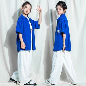 Filles Garçons Adolescent Kpop Tenues Hip Hop Vêtements Bleu Chemise Tops Baggy Pantalon Pour Enfants Jazz Danse <span class=keywords><strong>Costume</strong></span> Scène Street Wear Vêtements - Product Image 3