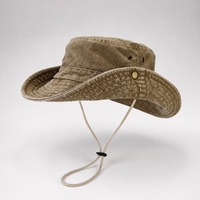 Chapeau Bob en Coton Lavé avec Logo Personnalisé, Large Bord, Anti-UV, avec Sangle Mentonnière, Style Vintage Vieilli, Idéal pour la Pêche, la Randonnée et les Activités de Plein Air