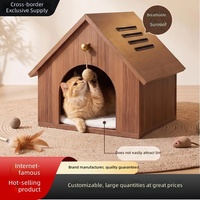 Lit pour chat en bois massif semi-fermé et respirant, style villa, mobilier pour animaux de compagnie, maison pour chat en bois OEM