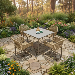 Set Tavolo e Sedie <span class=keywords><strong>da</strong></span> <span class=keywords><strong>Esterno</strong></span> in Rattan, Design Moderno, Leggero e Resistente, per Parco e Soggiorno - Product Image 4