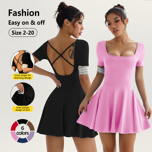 Falda Deportiva de Yoga de Una Pieza con Espalda Cruzada, Diseño Vintage, Acolchado Integrado en el Pecho, Estilo Acampanado, de Nylon y Spandex Suave, Ideal para Correr, Fitness y Tenis - Product Image 1