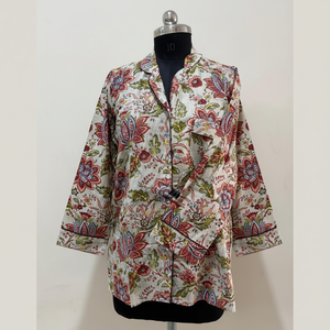 เสื้อเชิ๊ตแขนยาวพิมพ์ลายดอกไม้ทำจากผ้าฝ้ายมีกระดุมเสื้อเชิ๊ตลำลองประดับลูกไม้แฟชั่นวินเทจสำหรับฤดูใบไม้ผลิฤดูร้อนฤดูหนาว - Product Image 1