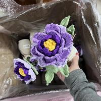 Fleur de pivoine en crochet 3D faite à la main avec vase, fleur artificielle réaliste tricotée, cadeau parfait pour la fête des mères et la décoration de la maison