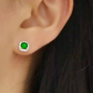 Boucles d'oreilles rondes vertes pour femmes, design encadré, élégantes, classiques, accessoires d'oreille pour un usage quotidien - Product Image 2