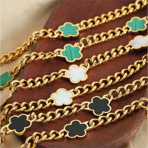 Conjunto de pulsera de concha delicada chapada en oro de 18 quilates, pulsera cubana de flor esmaltada a la moda, pulsera de eslabones cubanos de acero inoxidable, joyería para mujer - Product Image 2