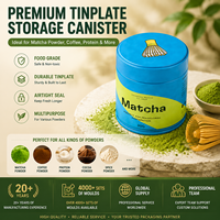 Boîtes en fer blanc personnalisées de 30g et 50g pour poudre de café, thé et matcha, format voyage, finition mate, avec anneau de traction, qualité alimentaire, vente en gros