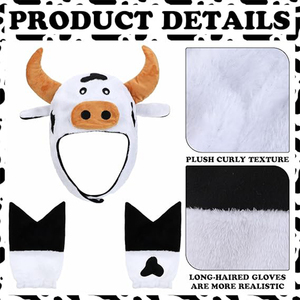 Ensemble <span class=keywords><strong>de</strong></span> costume <span class=keywords><strong>de</strong></span> vache personnalisable comprenant un chapeau <span class=keywords><strong>de</strong></span> vache en peluche et des gants <span class=keywords><strong>de</strong></span> vache, accessoire amusant <span class=keywords><strong>pour</strong></span> se déguiser en animal <span class=keywords><strong>de</strong></span> la ferme <span class=keywords><strong>pour</strong></span> une fête costumée - Product Image 2