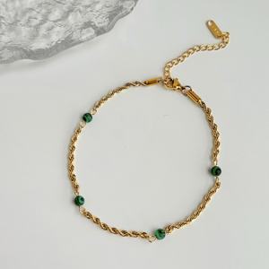 2024 Dazan nuovi in oro placcato 18k in acciaio inossidabile naturale perla <span class=keywords><strong>Malachite</strong></span> torsione catena cavigliera gioielli fatti a mano - Product Image 6