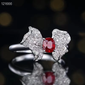 Bague de fiançailles SGARIT en rubis, nœud papillon, 0,58 carat, rubis rouge sang de pigeon naturel, or blanc 18 carats, bague en pierres précieuses de rubis - Product Image 2