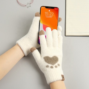 Fabricant de LOGO PERSONNALISÉ rose Laine Chaud Biker Sports de Plein Air Écran Tactile Femmes Acrylique Tricoté Mitaines Gants pour L'hiver - Product Image 2