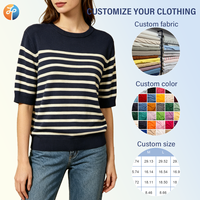 Pull en tricot rayé en mélange de laine pour femme 2026, anti-boulochage, décontracté, à manches courtes, col doux, pour usage quotidien, vente en gros OEM/ODM