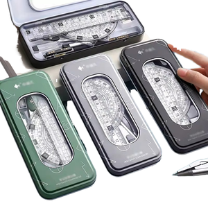 Juego de Geometría Multifuncional para Estudiantes de <span class=keywords><strong>Primaria</strong></span> y Secundaria, Estuche de Almacenamiento de Papelería con Caja Metálica, Kit de Herramientas Preparado para Exámenes - Product Image 4