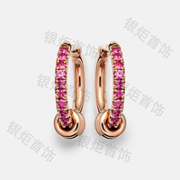 LOZRUNVE Argent 925 Or Rose Bijoux Cristal Rose Cercles Géométriques Charm Hoop Boucle d'oreille