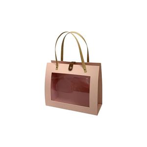 Transparent Pvc <b>Window</b> Design Flower Gift Box Rectangular Box with Leather Handle Gift Packaging Box - Product Image 4