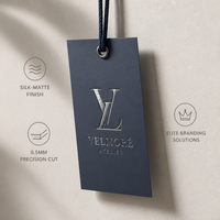 Étiquettes de marque haut de gamme lisses et personnalisées avec impression UV et encre éco-soja, détails tactiles en relief pour l'image de marque des boutiques de créateurs