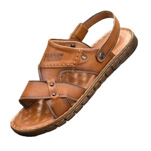 Sandales pour hommes à brides croisées en cuir de vachette première couche, bout ouvert, semelle extérieure en caoutchouc, respirantes, chaussures décontractées d'été - Product Image 4