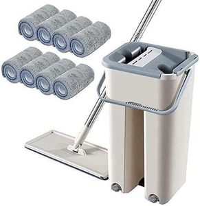 High Quality Stainless Steel Flat Mop with Self-Wringer and Telescopic Handle Magic Squeeze for Dry Wet Cleaning Home Use - Product Image 1