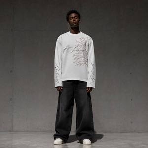 T-shirt personnalisé pour <span class=keywords><strong>homme</strong></span>, <span class=keywords><strong>coupe</strong></span> droite, manches longues, 100% coton tricoté, impression numérique DTG, respirant, 250-350g, style vintage - Product Image 2