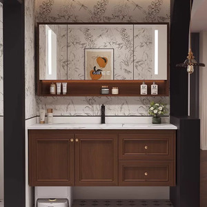 Nouvelle armoire de salle de bain avec lavabo intégré en céramique, armoire en arbre de chêne rétro français, lavabo intelligent - Product Image 3