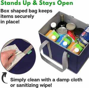 Heavy Duty Reusable Foldable Shopping Bag Fold <b>Flat</b> Large Non Woven <b>Box</b> Bag Grocery Bag 3 <b>Pack</b> - Product Image 2