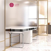 Table de manucure de grande taille haute performance Yicheng Beauty, station de travail, bureau, salon de beauté, équipement de spa, surface en marbre, table de travail