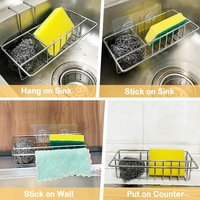 Pas de perçage mur adhésif ventouse cuisine porte-éponge en acier inoxydable évier Caddy pour évier de cuisine outil de nettoyage organisateur