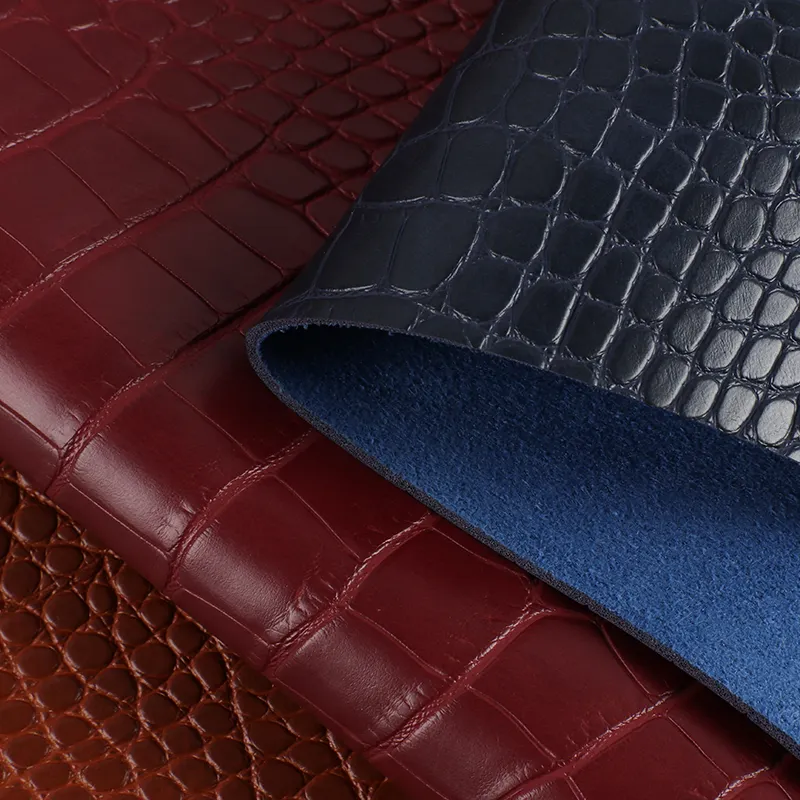 H576 High quality odorless PVC leather crocodile embossed 1.6 mm suede for handbags, totes and belts