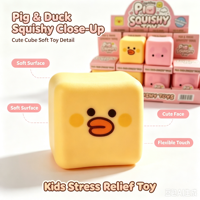 Jouet Squishy Carré en Forme de Cochon et Canard, Jouet Sensoriel Anti-Stress en Forme d'Animal de Dessin Animé, Vente en Gros, Boîte de Présentation de 12 Pièces