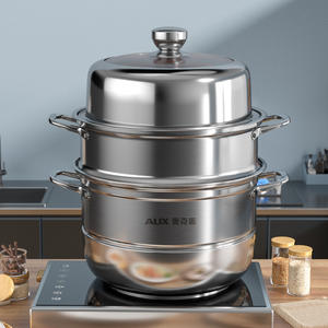 Olla vaporera de tres capas AUX de acero inoxidable 304, multifuncional, con ventana transparente, para cocinar panecillos al vapor y mantou. - Product Image 6
