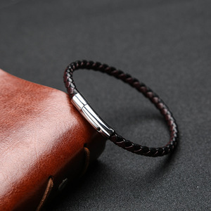 Business Casual Gift Titanium Steel Clasp Hand Braided Magnetic Buckle Waterproof Leather Bracelet for <b>Men</b> - Product Image 3